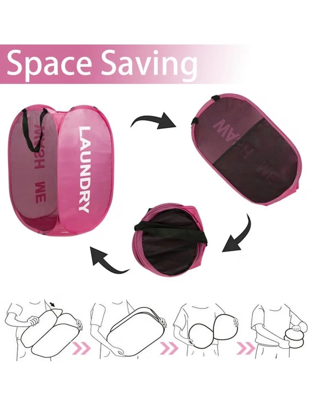 Pop-up Collapsible Pink Travel Laundry Hamper with Handles